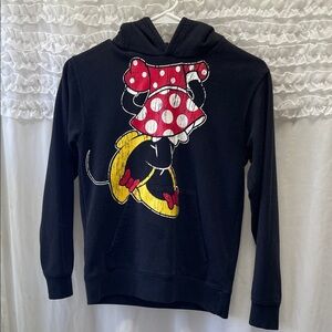 Kids Black Minnie Mouse Hoodie with Red & Yellow Graphic